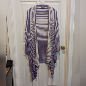 Attitudes By Renee Size 1X Purple & White Striped Open Front Cardigan Sweater